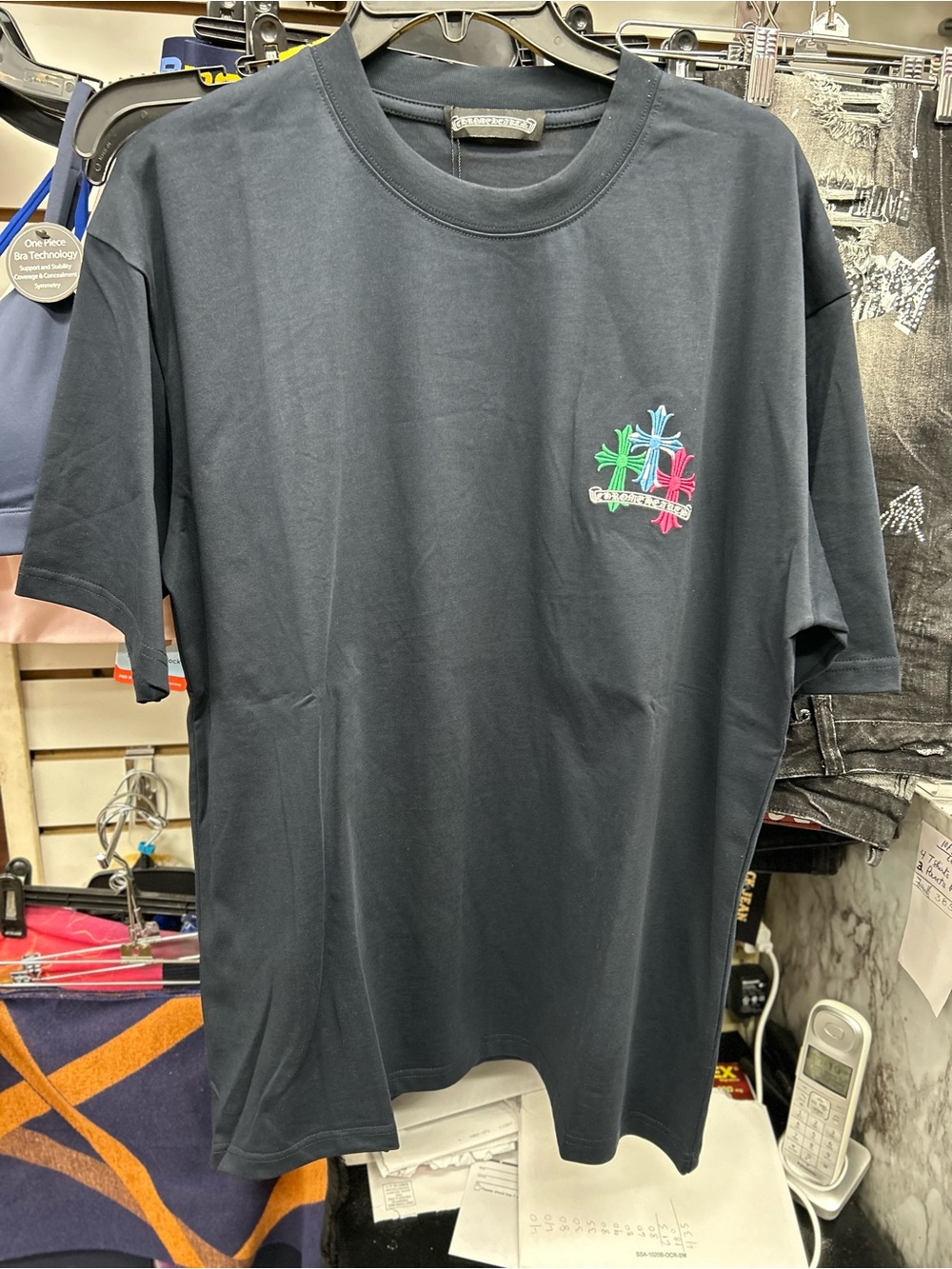 Men's Black Crewneck T-Shirt with Multicolor Chest Logo